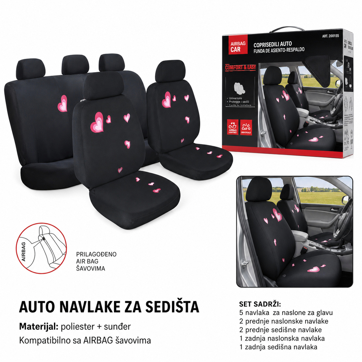 KMT Navlaka za auto sedišta-ženski stil-vez srca 2000155