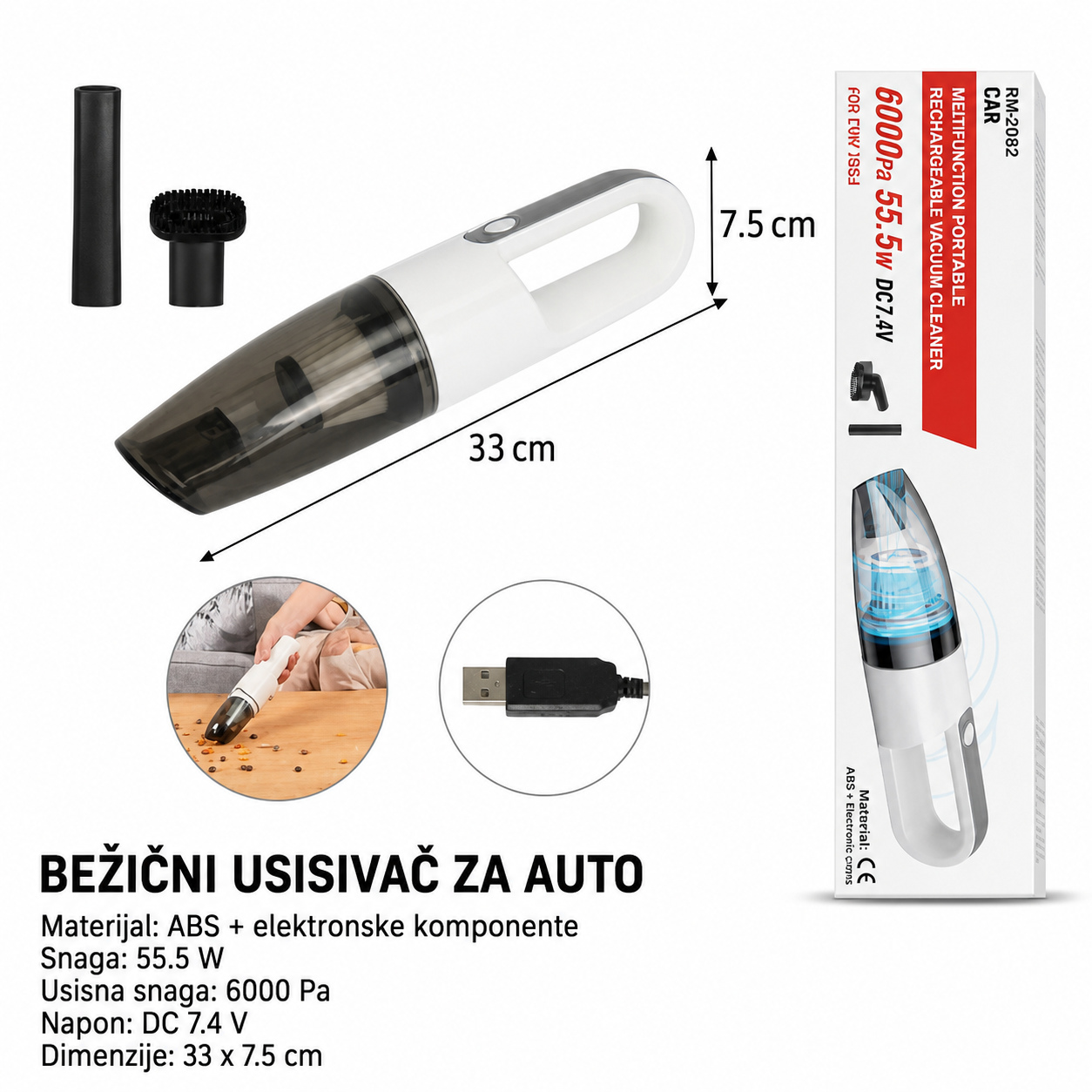 KMT USB punjivi usisivač za automobil 2000929