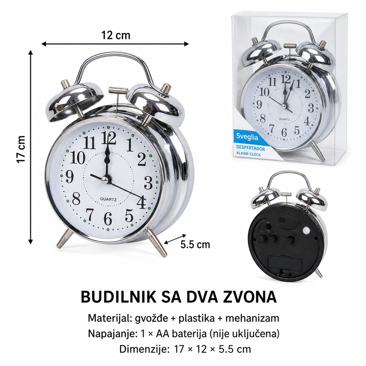 KMT Alarm sat sa zvonom, elektroplated 3.5 inča 2001604