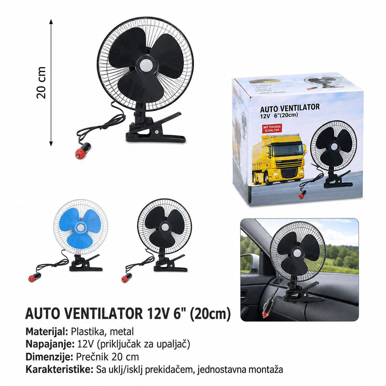 KMT Auto električni ventilator 8 inča sa postoljem 24V 2002507