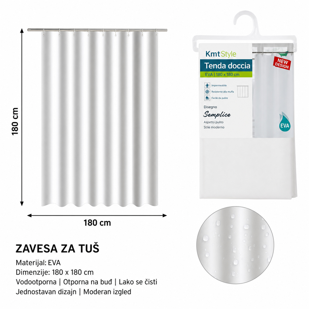 KMT EVA obična zavesa za tuš bela 2208414