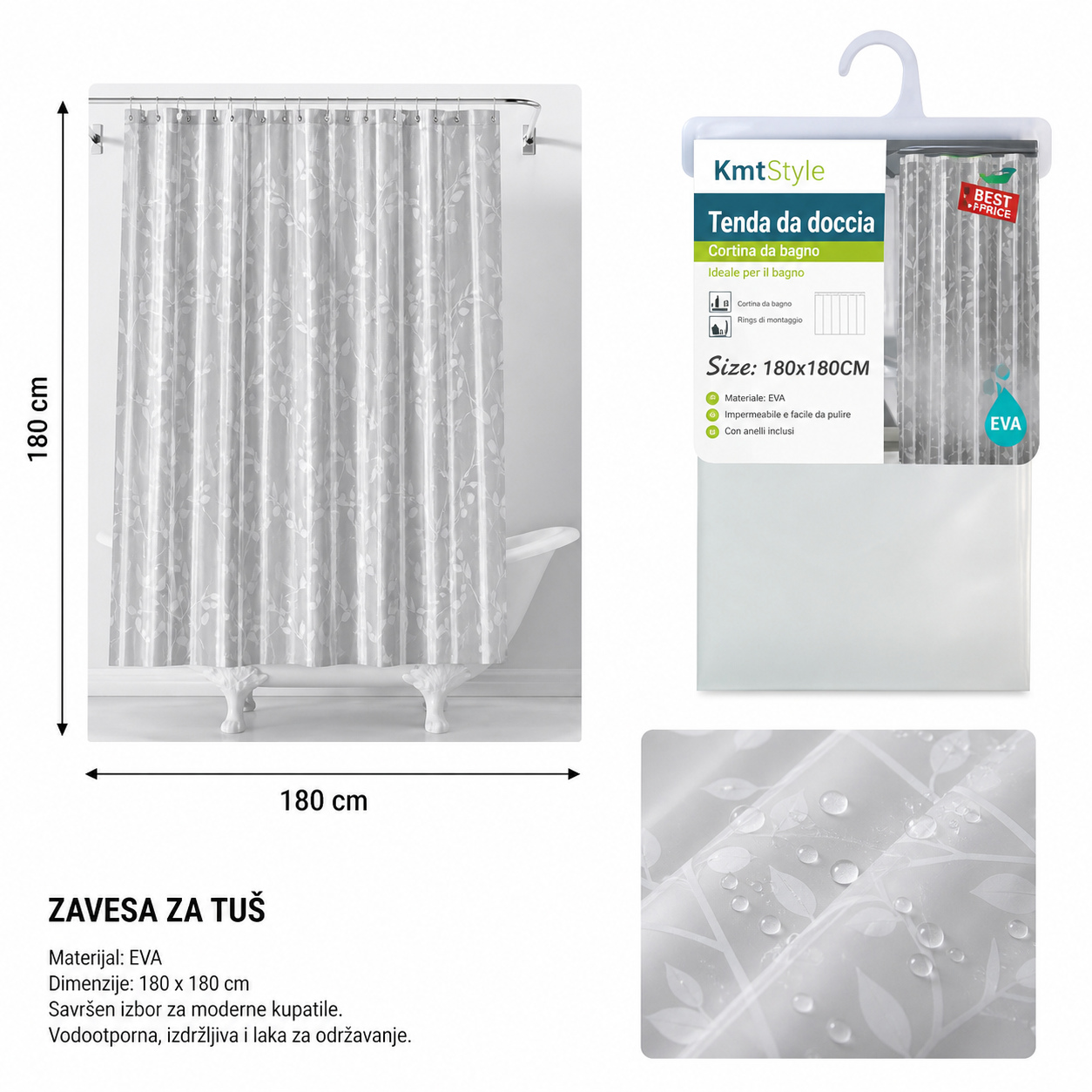 KMT EVA štampana zavesa za tuš (malo drvo) 2208550