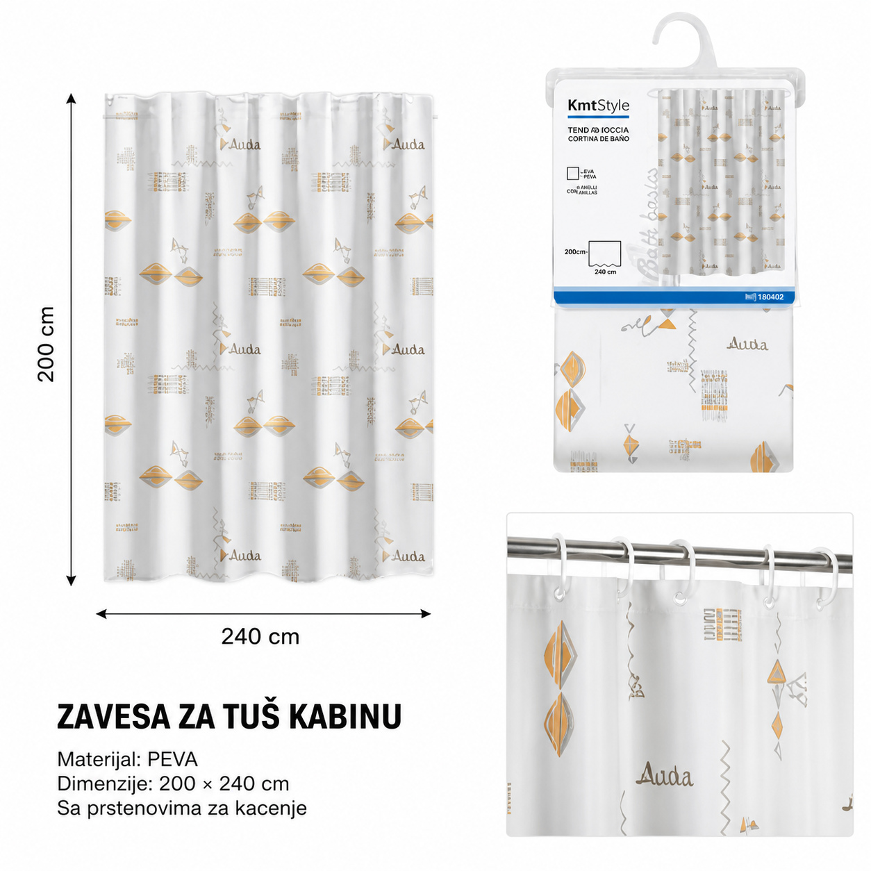KMT EVA štampana zavesa za tuš (cveće i tekst) 2208562