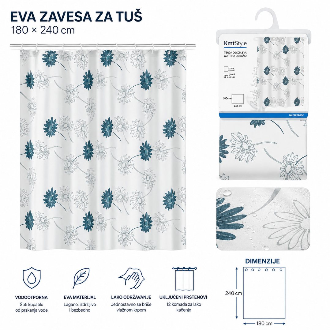 KMT EVA štampana zavesa za tuširanje (zeleni list) 2208570-A