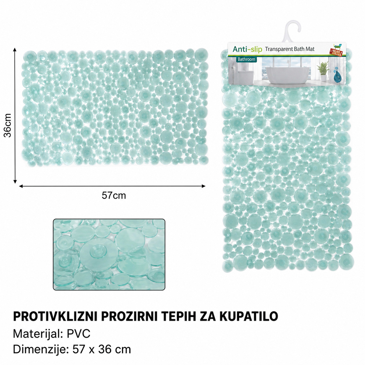 KMT Prozirna zelena prostirka za kupanje na točkice 2208807