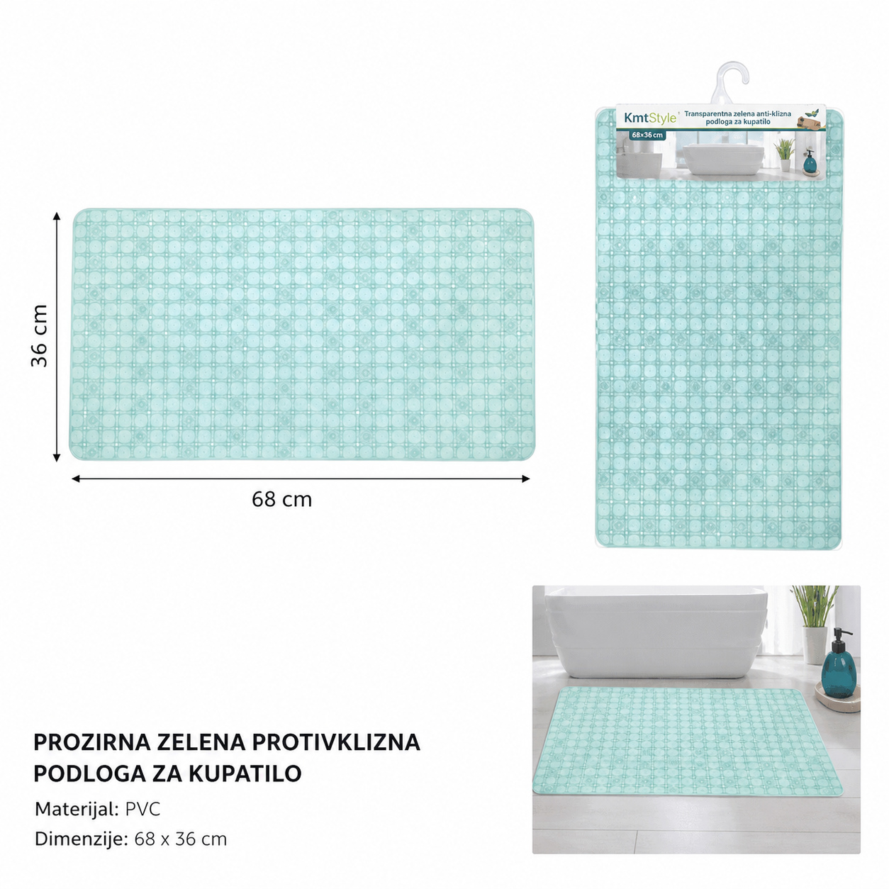 KMT Transparentna zelena kockasta prostirka za kadu 2208823