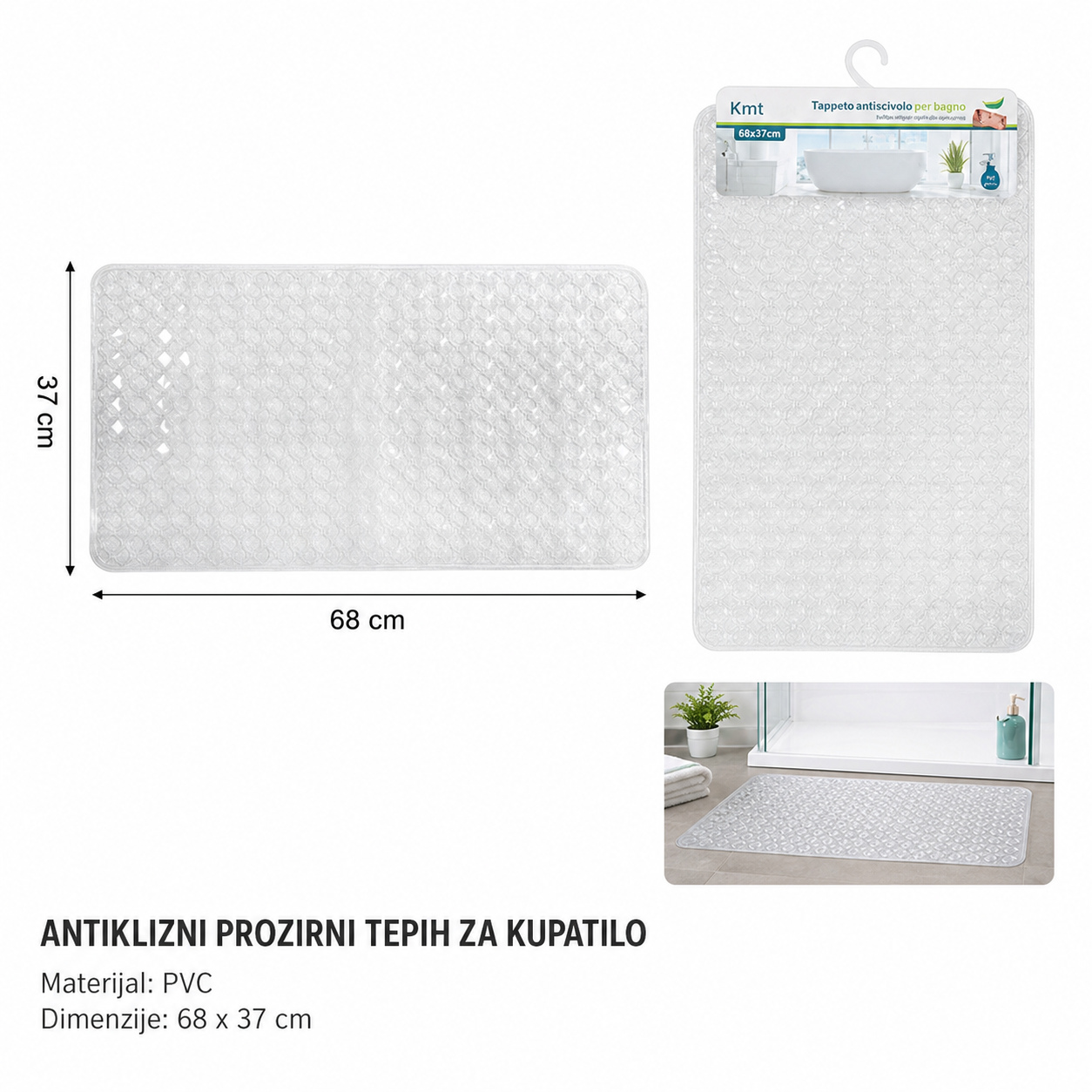 KMT Transparentna bela tkanina prostirka za kadu 68*37CM 2208825
