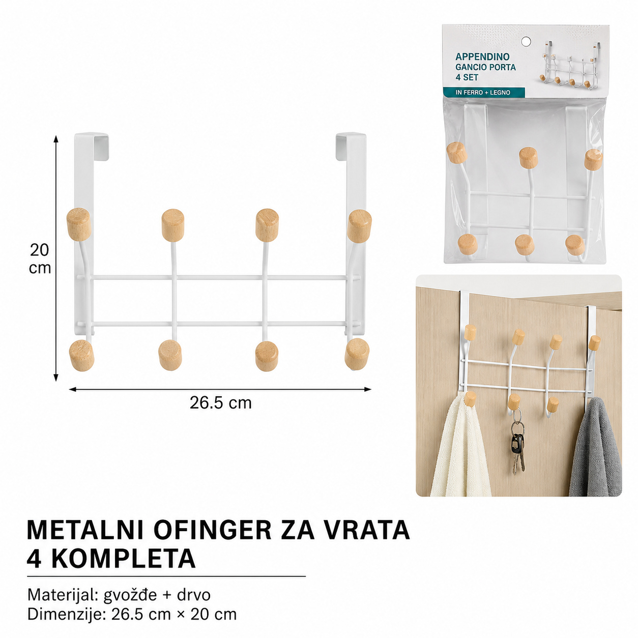 KMT Drveni kuglice (4 kuka) vrata kuka, mat bela 2406817