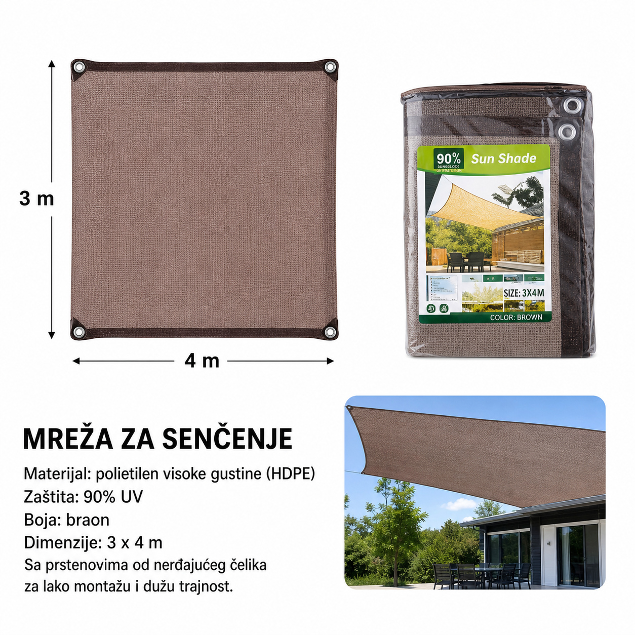 KMT Mreža od suncobrana sa kopčom braon 2902773