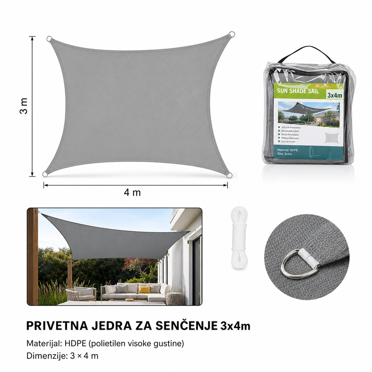 KMT Kvadratna nadstrešnica siva 2903885