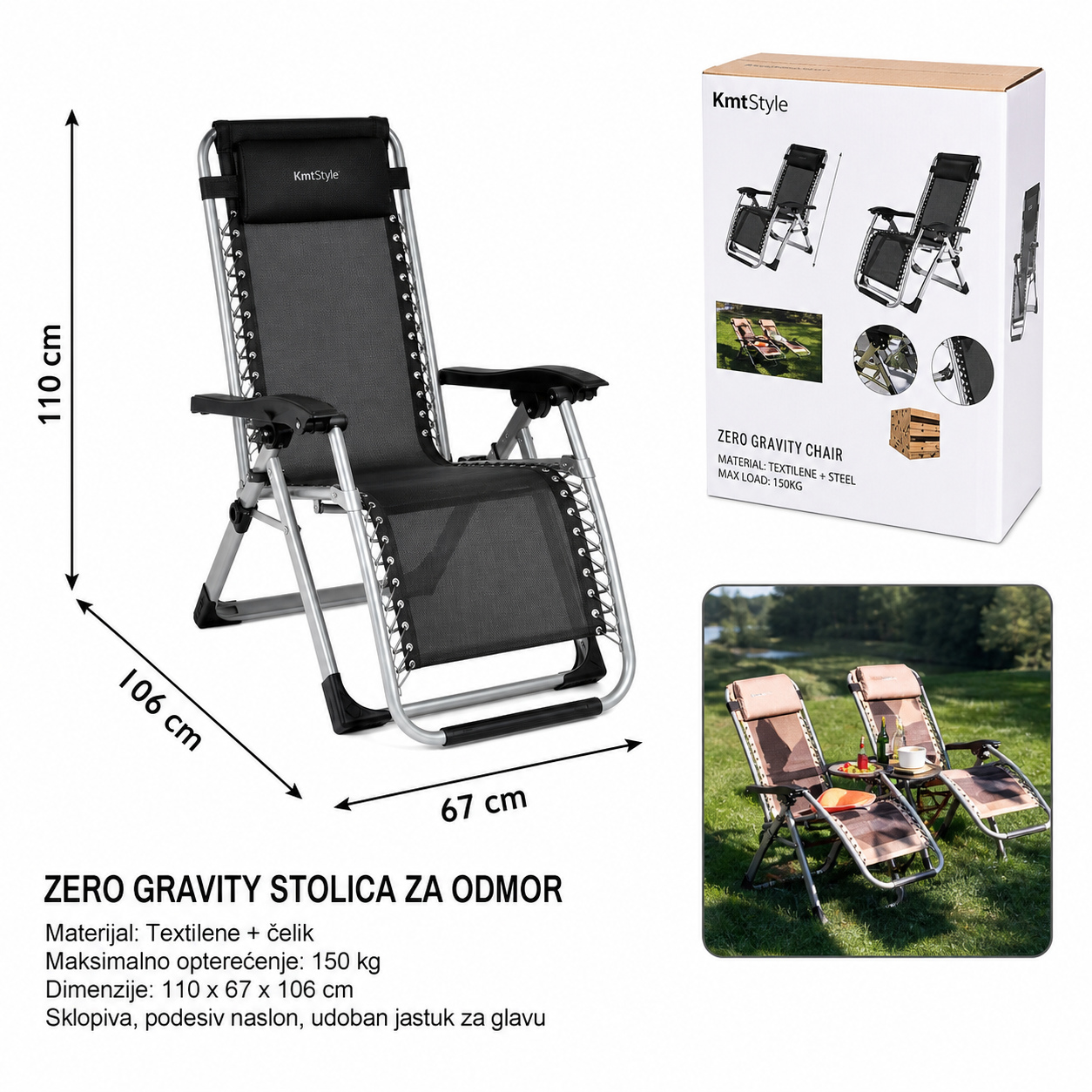 KMT Sklopiva stolica za plažu crna 2904005