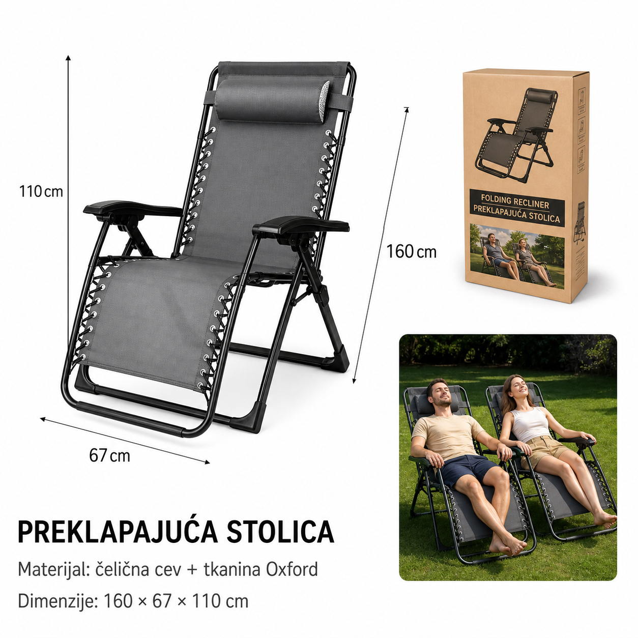 KMT Sklopiva stolica za plažu siva 2904007