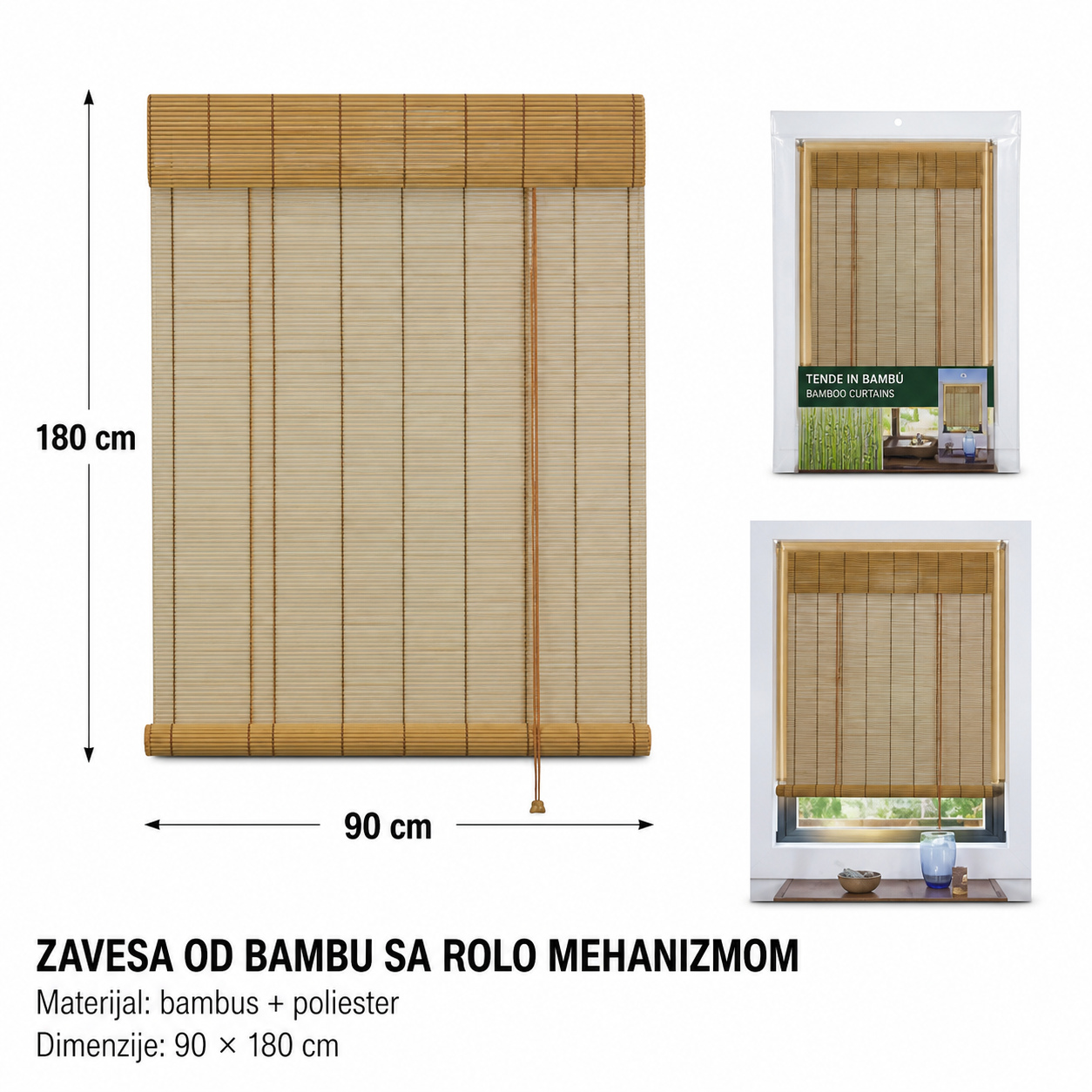 KMT Zavese od bambusa prirodna boja rolo 295881