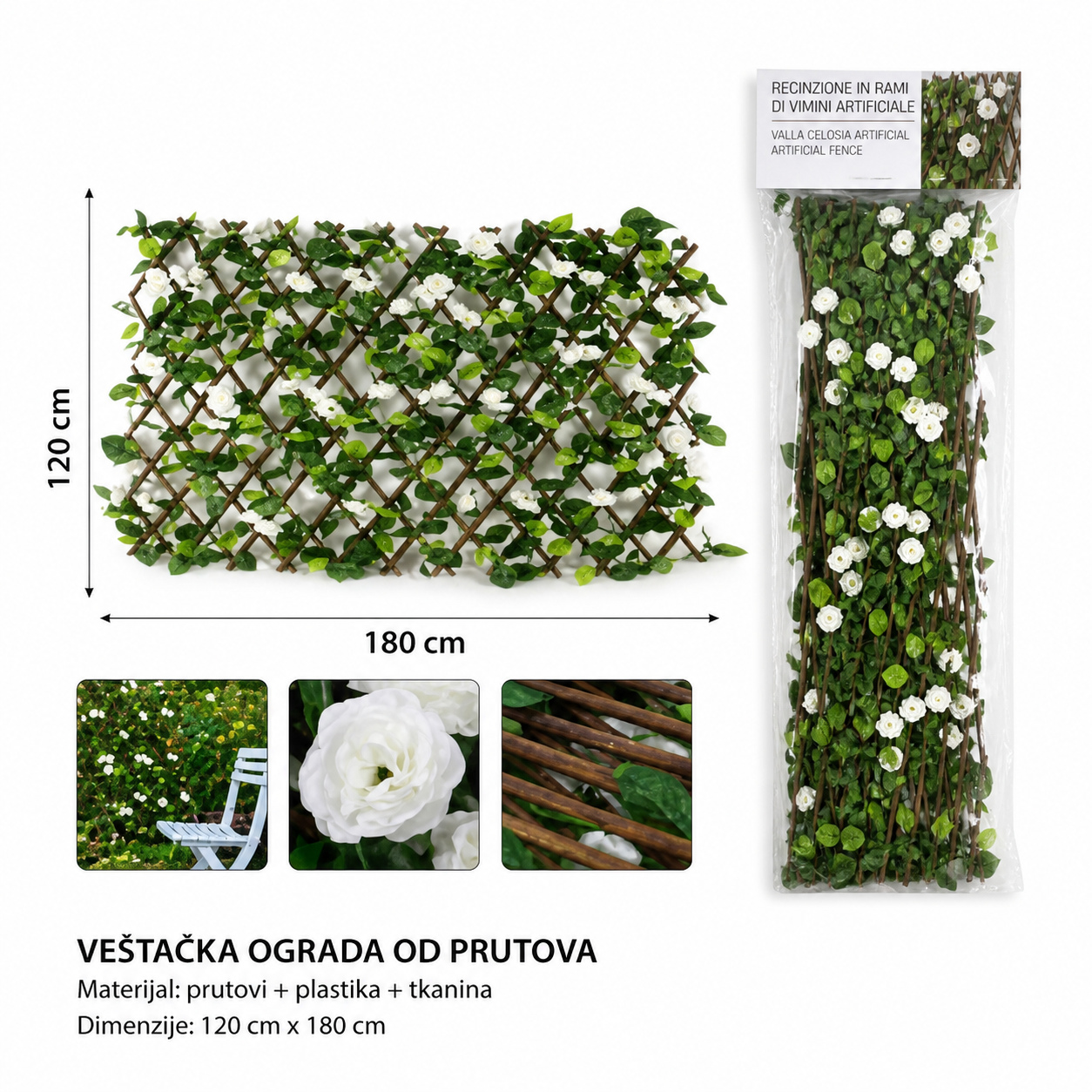 KMT Vrba simulacija ograde sa ružama, bela 295893