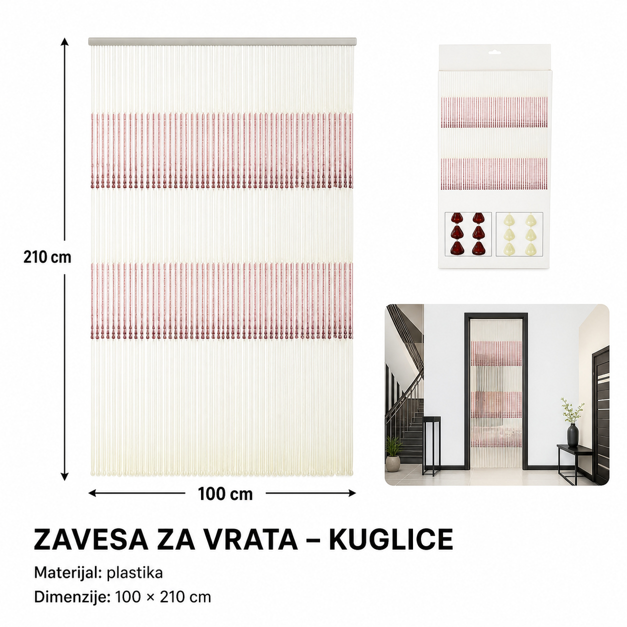 KMT Plastična zavesa od perli dvobojna kap 50 kom 296427