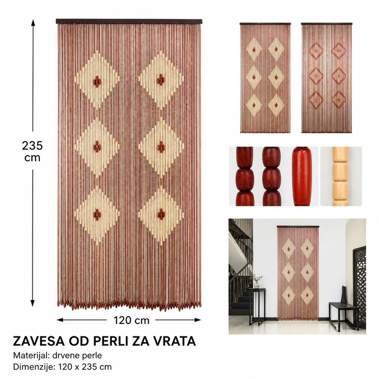 KMT Zavesa od drvenih perli 80 kom 296434
