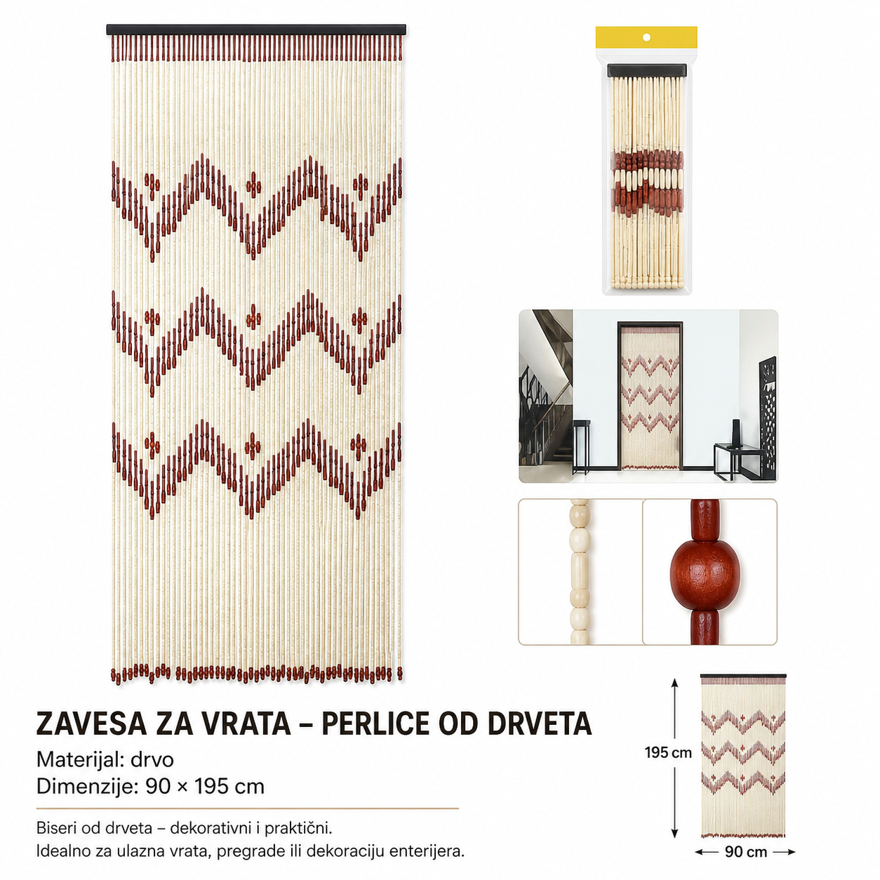 KMT Drveni perlični zavesa 52 štapića 296445