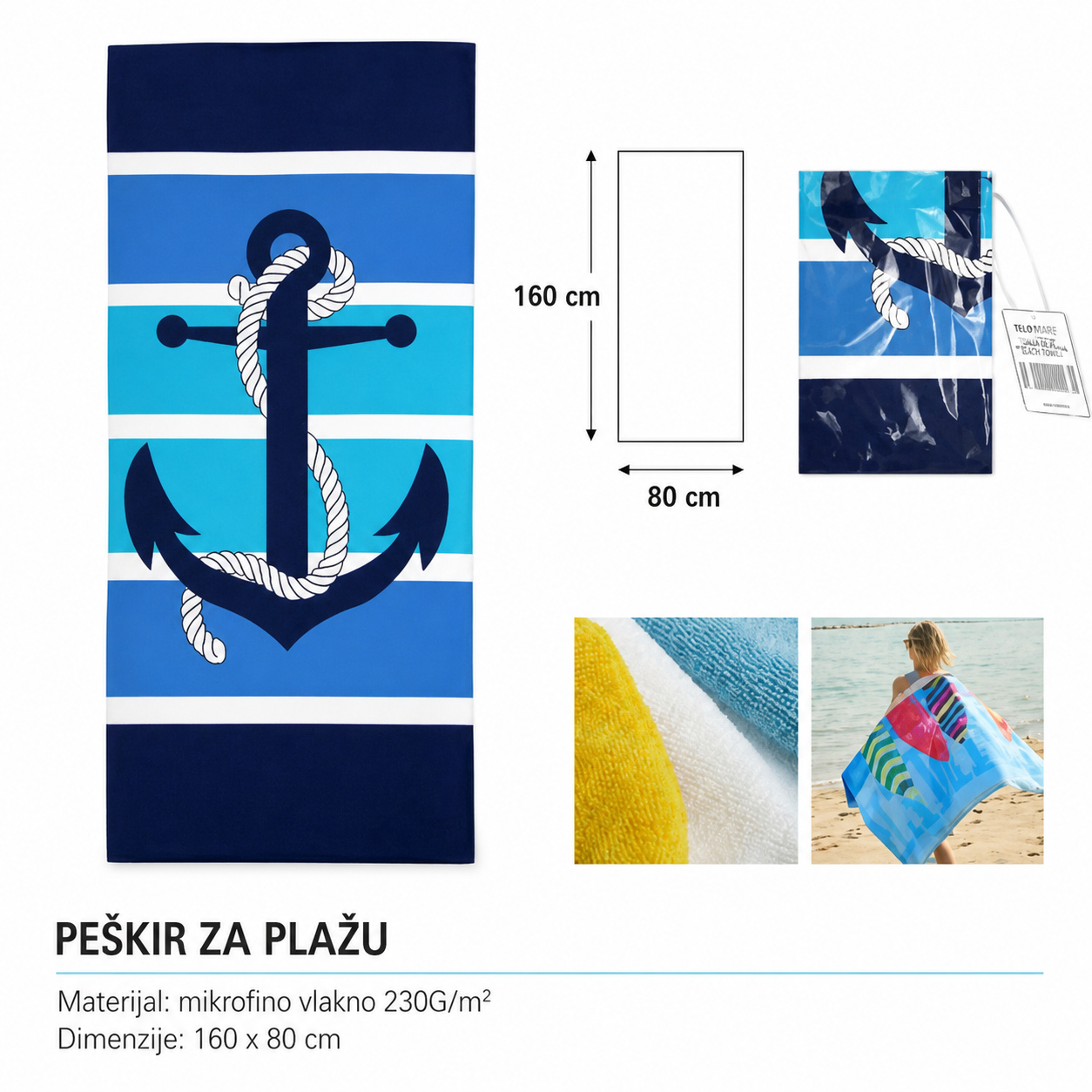 KMT peškir za plažu sa sidrom i prugama 80*160CM 297113