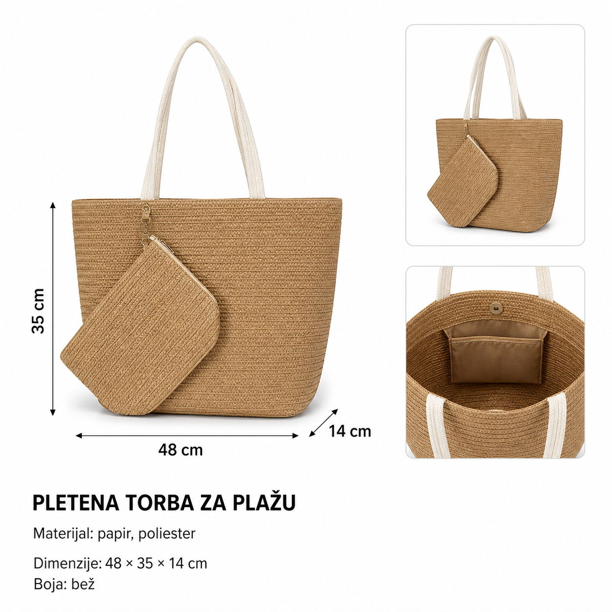 KMT Dvodijelna papirna torba za plažu 48*35*14CM (velika torba) 26*18*6CM (mala torba) PAPER 297324