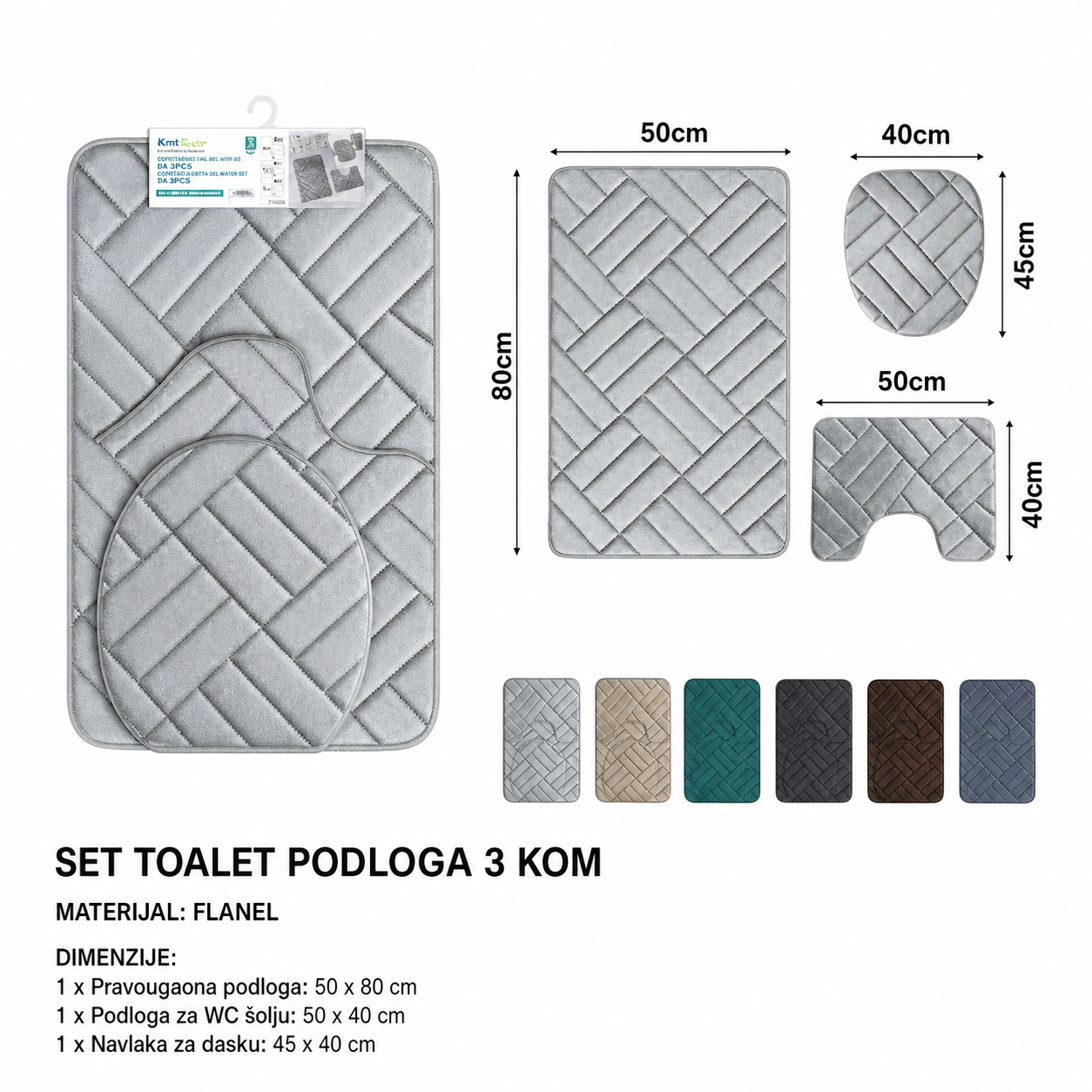 KMT Trodelni komplet reljefnih prostirki od flanela za toalet 298303