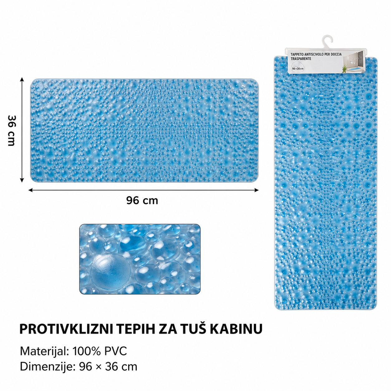 KMT Prozirna plava prostirka za kadu tačkice 3280076