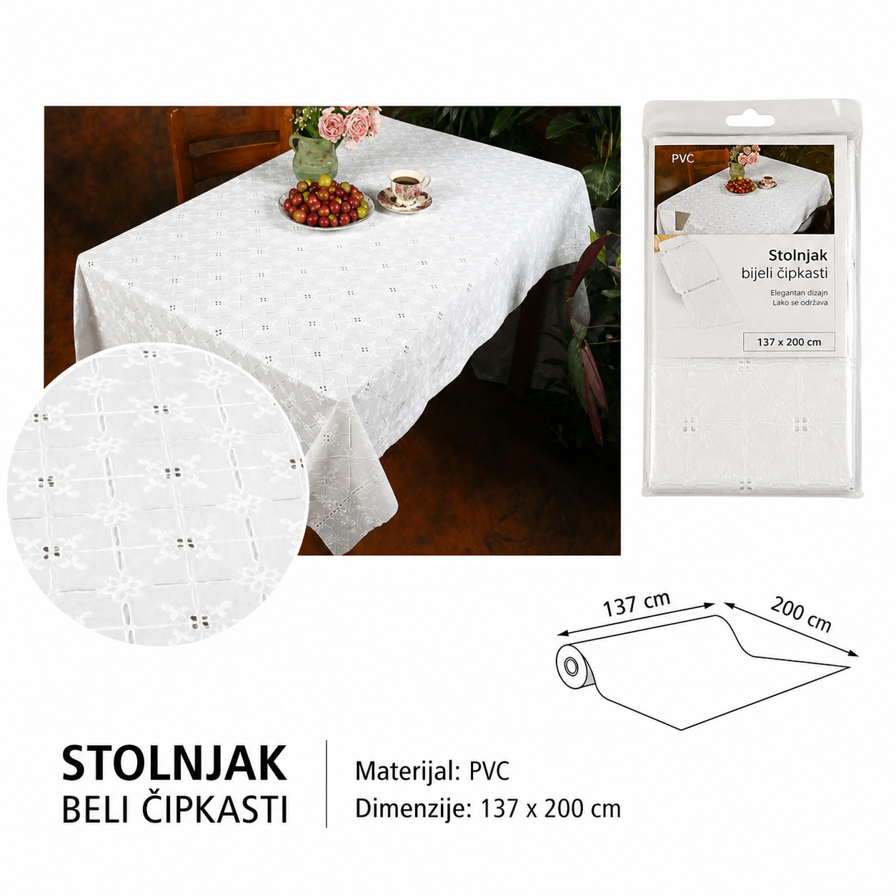 KMT Beli čipkani stolnjak 3280712