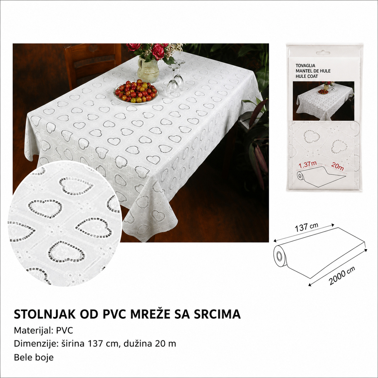 KMT Beli čipkani stolnjak 3280713