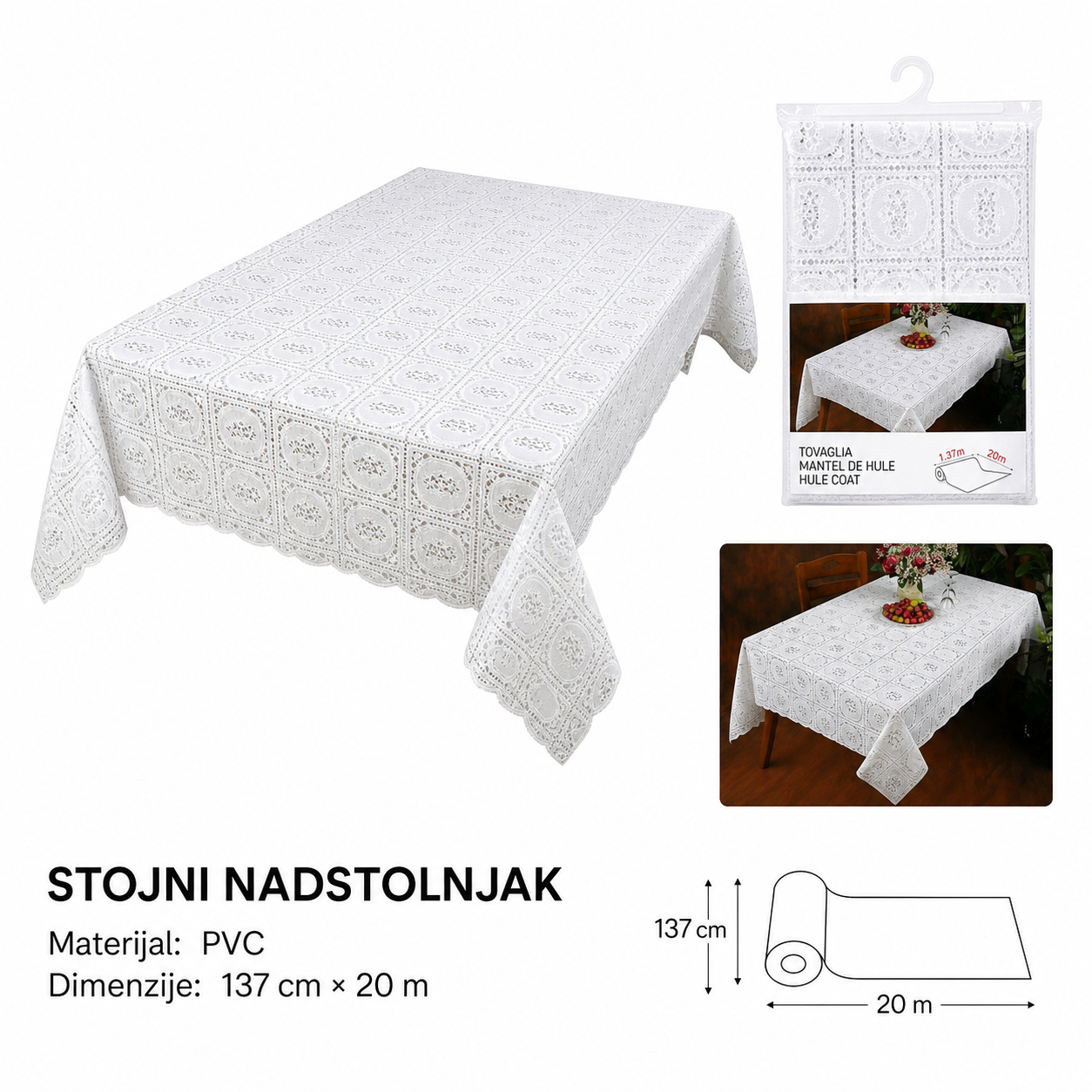 KMT Beli čipkani stolnjak 3280716