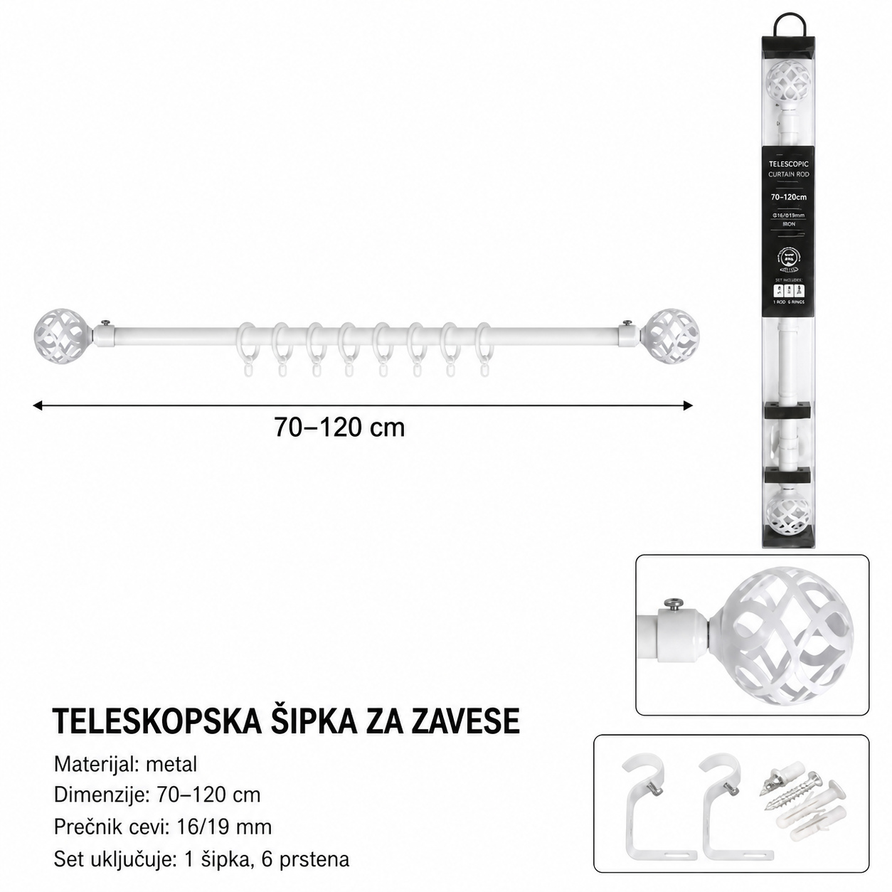 KMT Kuka za zavese sa bočnim produžetkom (sjajna bela) 3280852