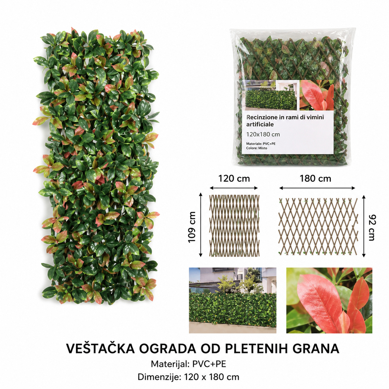 KMT PVC veštačka ograda sa lišćem mešane boje 501230