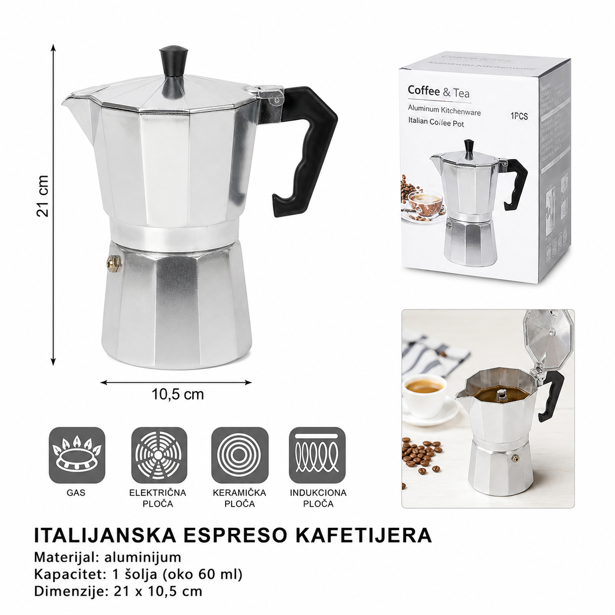KMT Za moka kafu crni srebrna 5404558