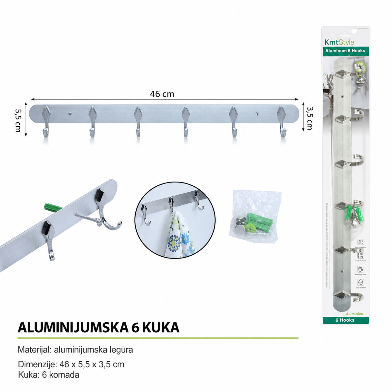 KMT Od aluminijumske legure 6 stalak sa kukama 5404884-A