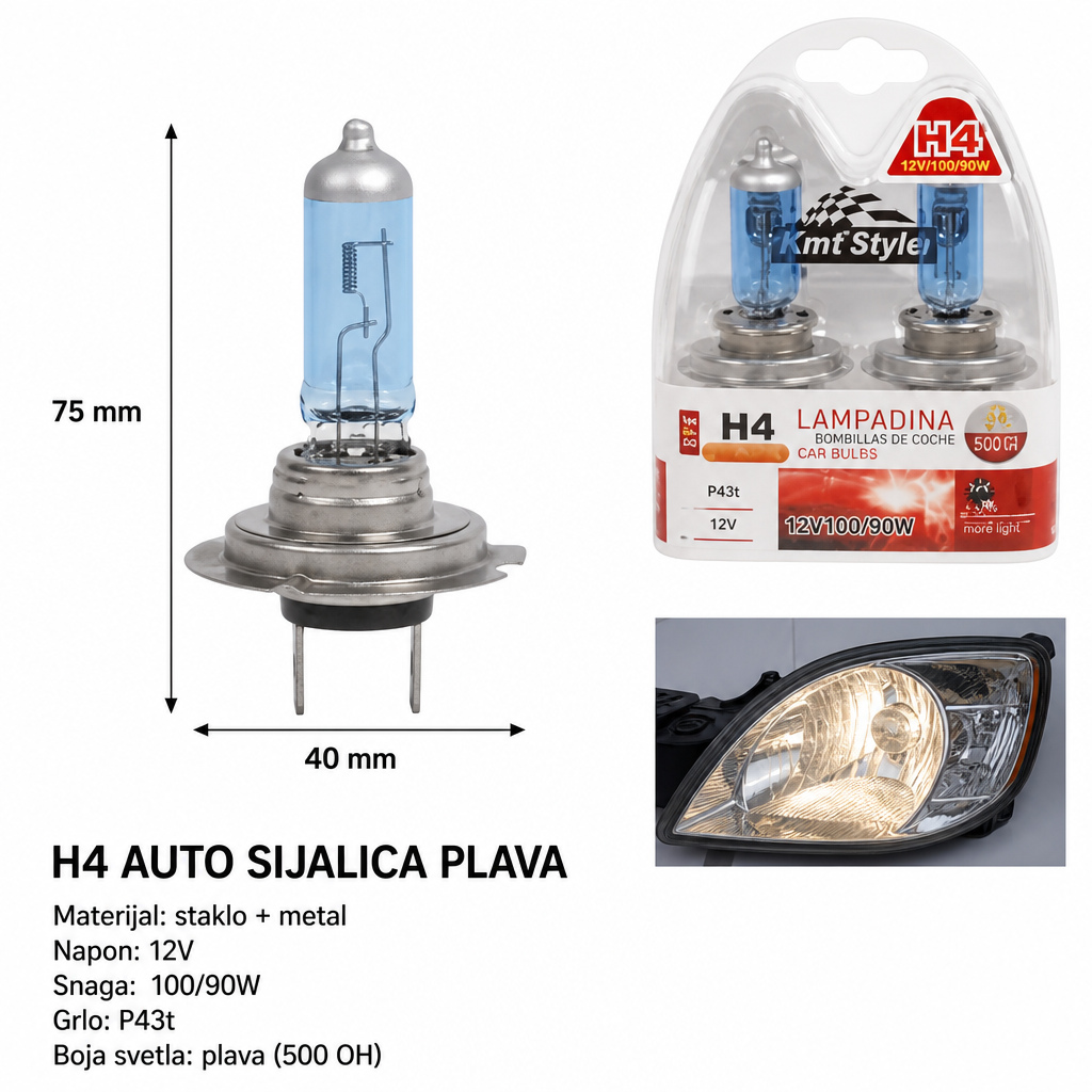 KMT H4 halogena auto sijalica, plava 2000420