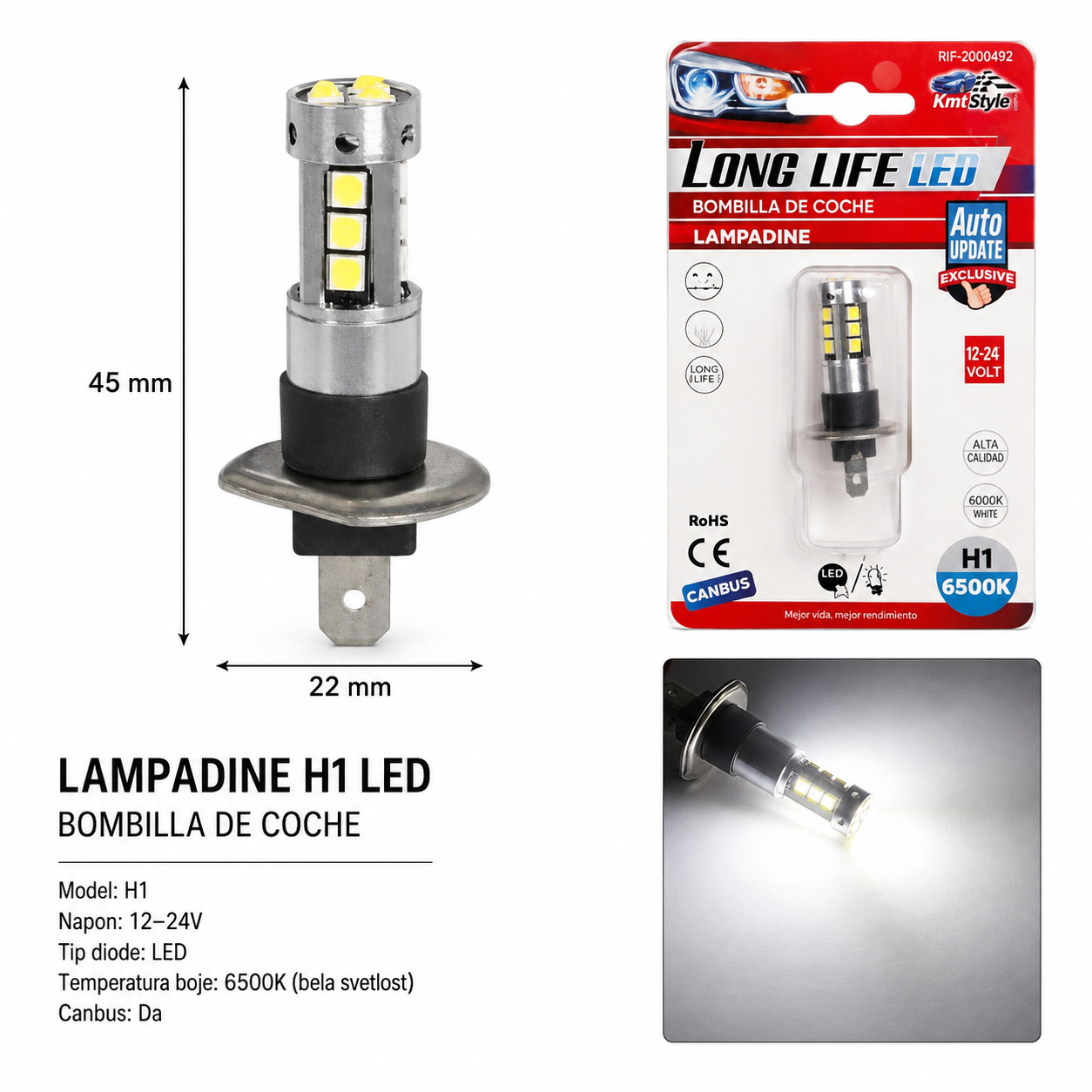 KMT H1 LED sijalica za maglenke, 15 SMD, belo svetlo 2000492