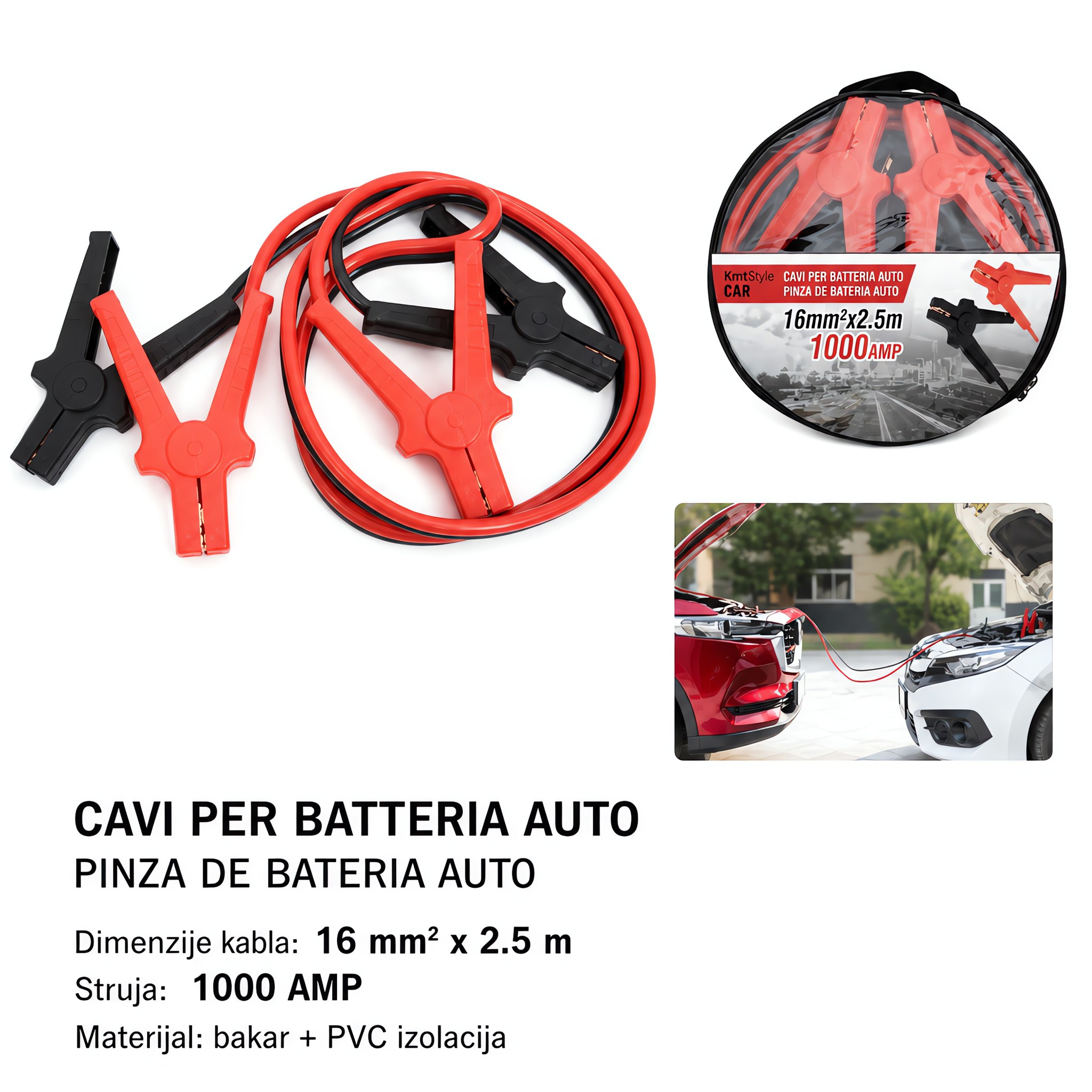 KMT Stezaljka za akumulator automobila crvena i crna žica 2000753-A