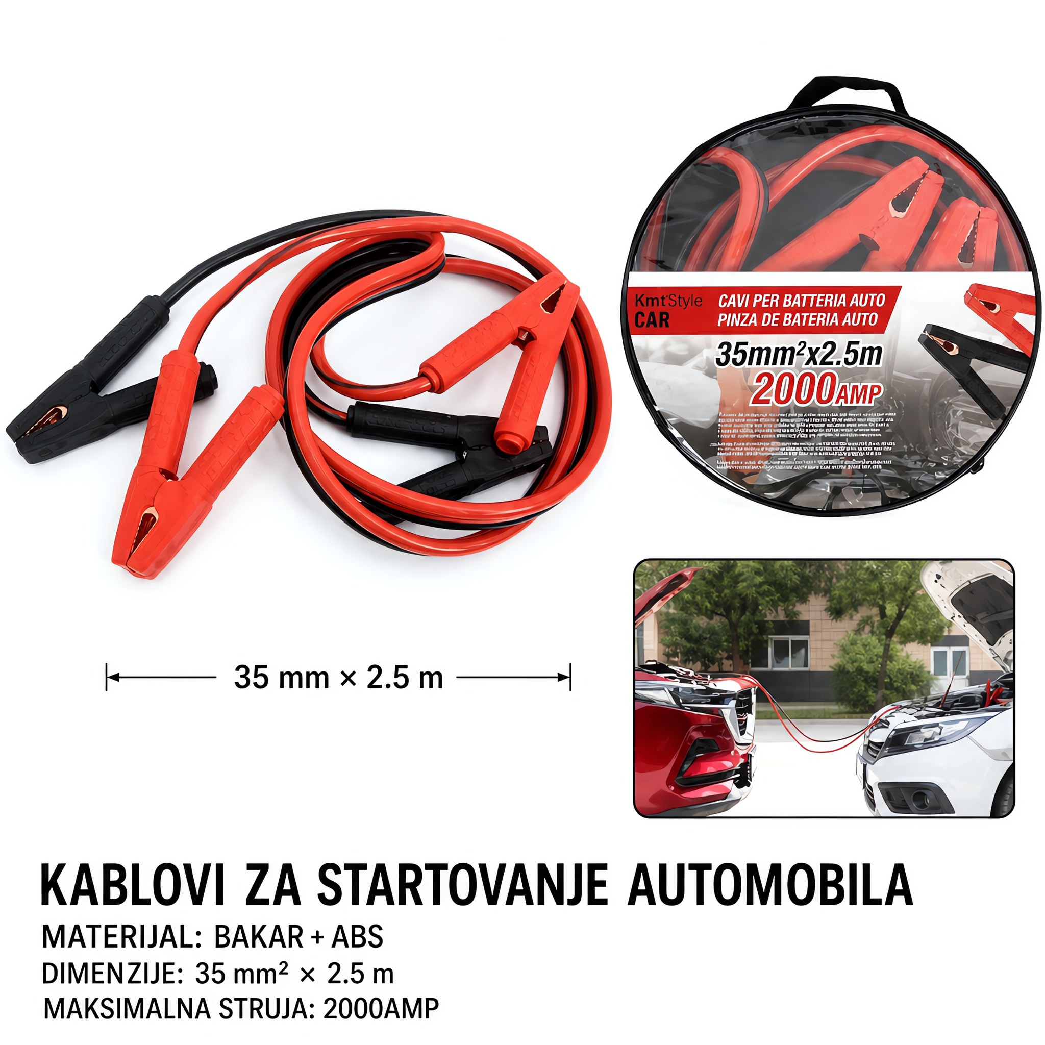 KMT Stezaljka za akumulator automobila crvena i crna žica 2000755-A