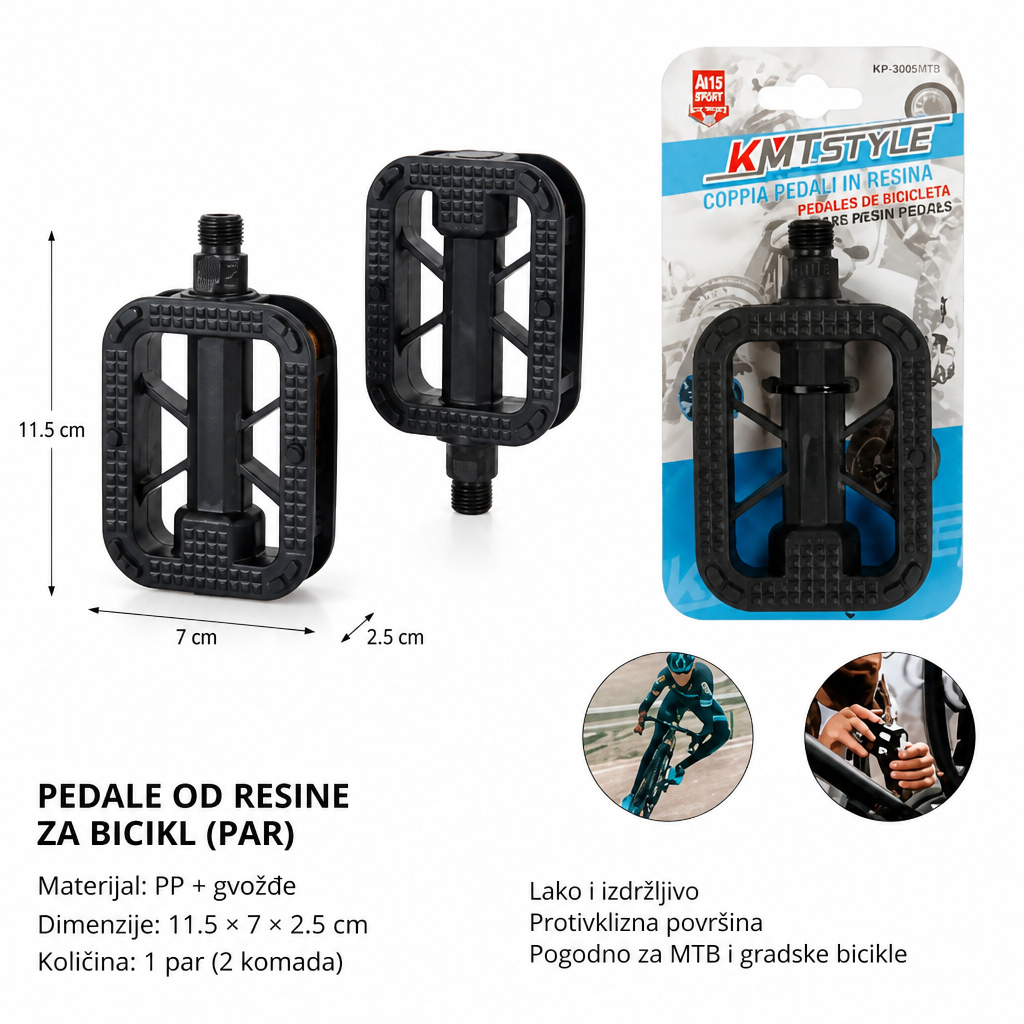 KMT Biciklistički plastični pedal - Dvostruki zrna 2001571
