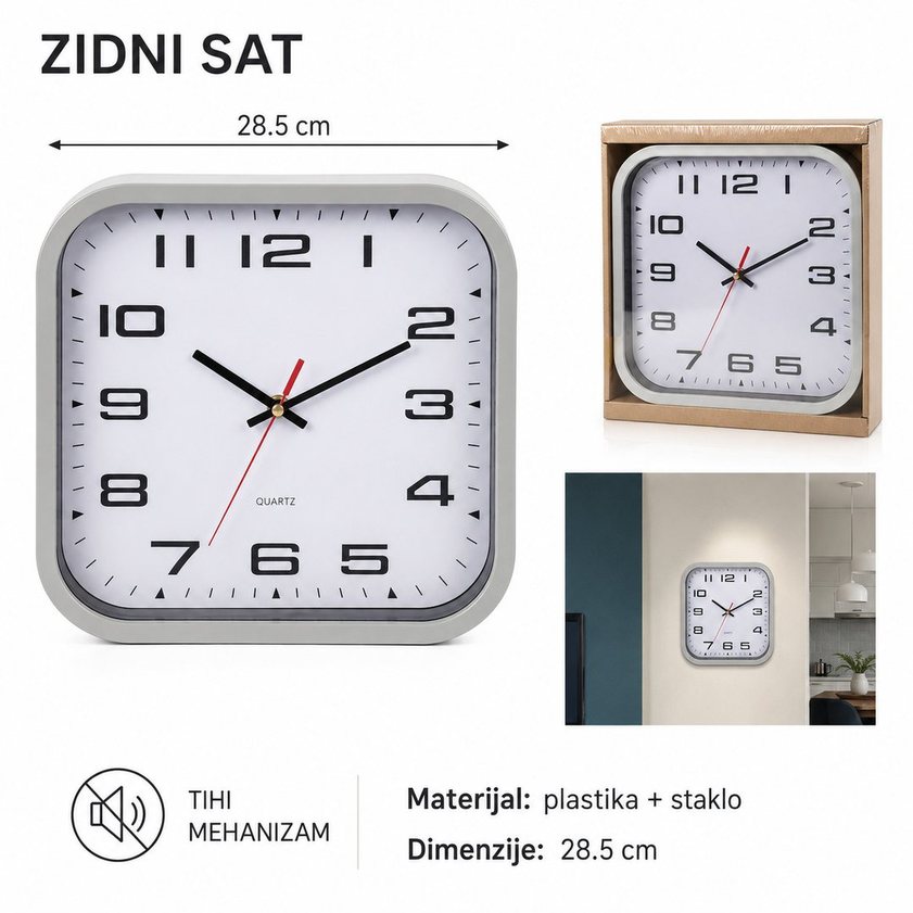 KMT Kvadratni plastični zidni sat 2001634