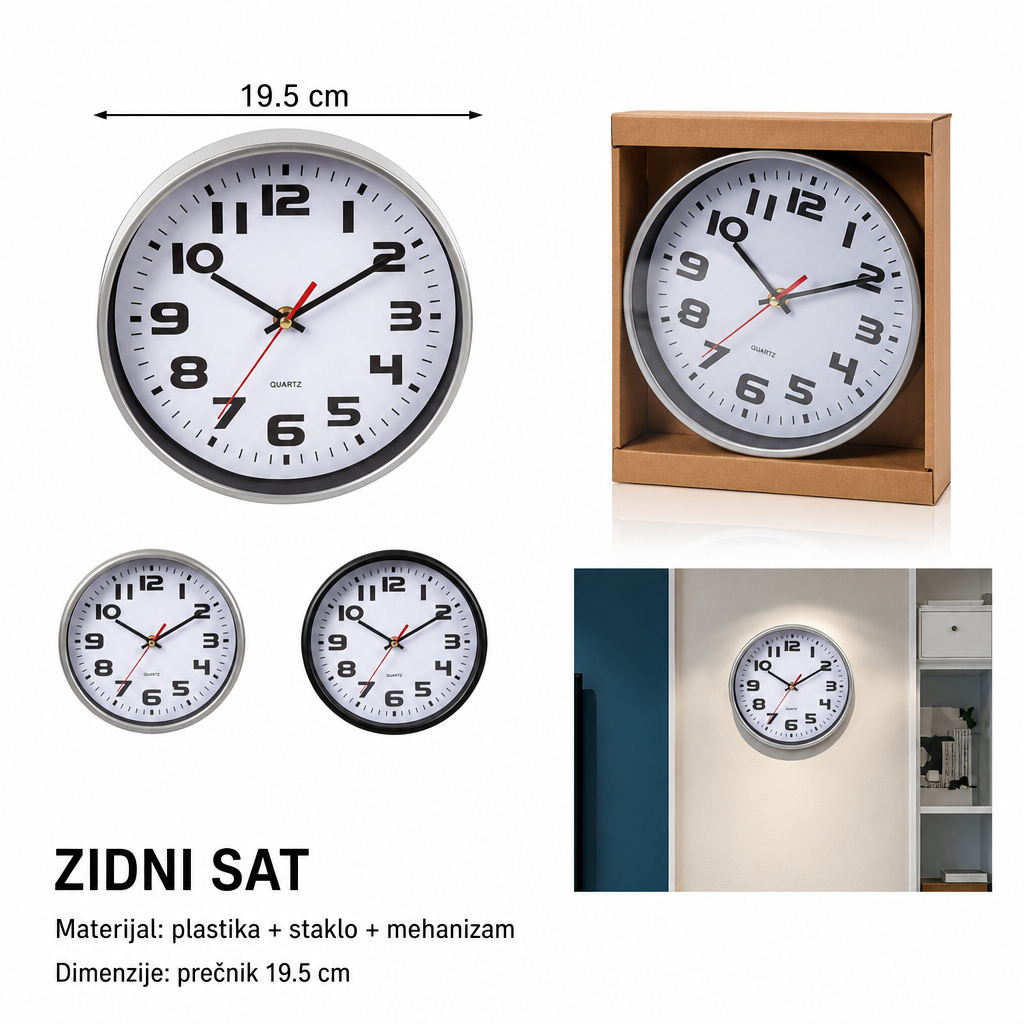 KMT Uski okvirovi, okrugli plastični zidni sat 2001638