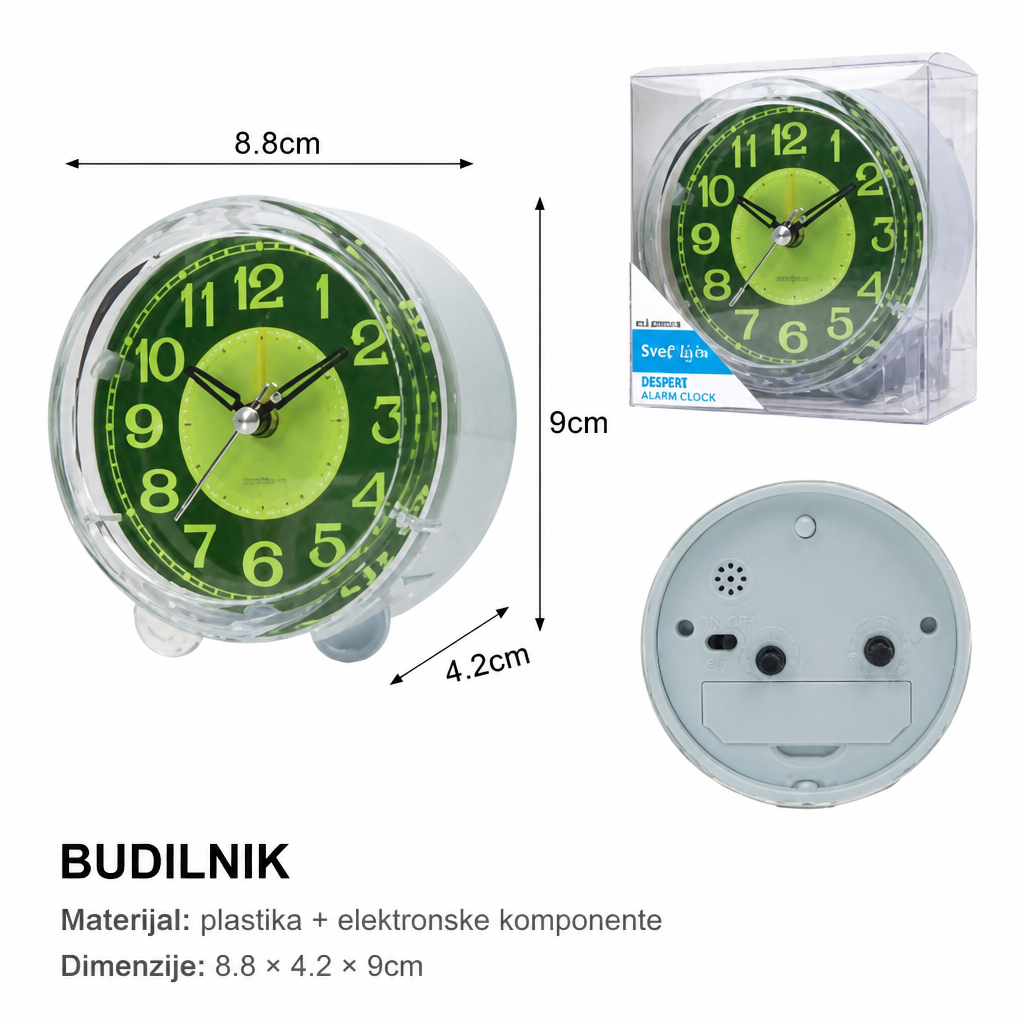 KMT Prozirni alarm sat sa svetlom, noćno svetlo 2001678