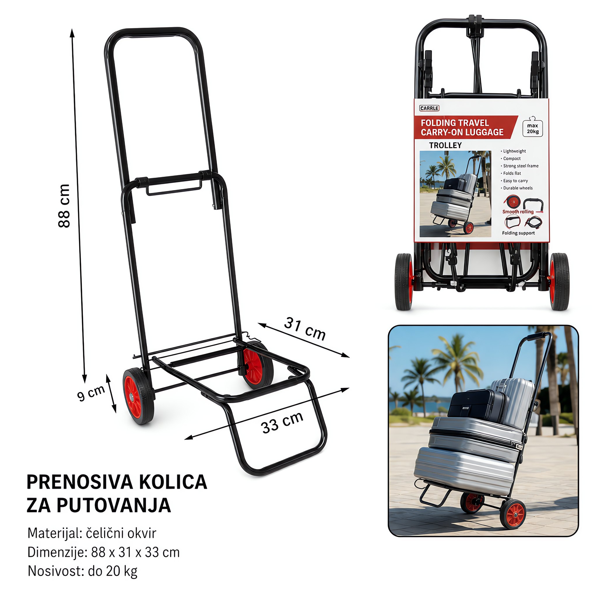 KMT Kolica za prtljag crna 2001807