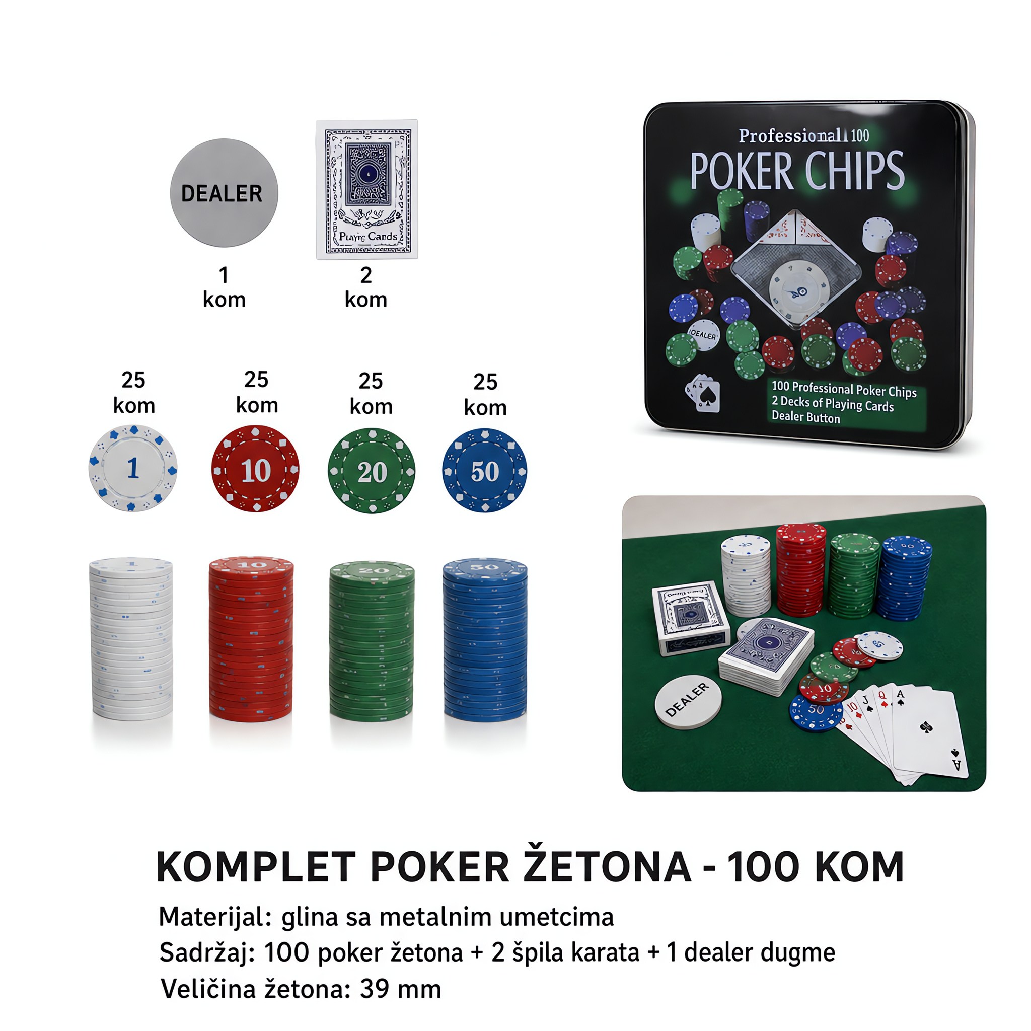 KMT Čipovi u limenoj kutiji sa štampanom kombinacijom pokera 2002117
