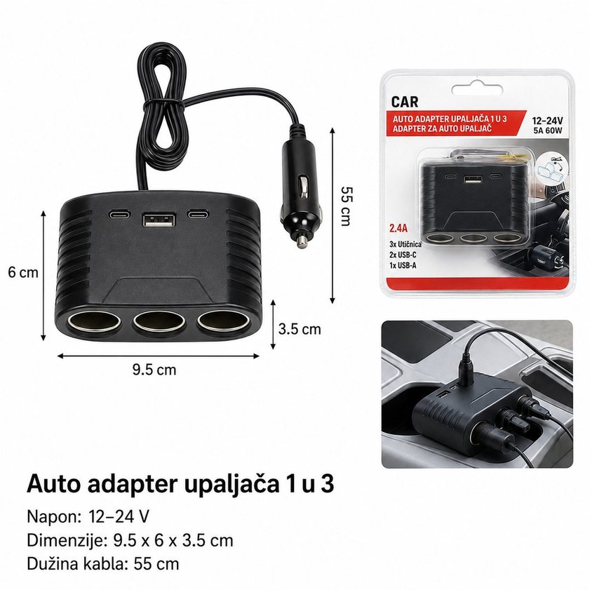 KMT Razdelnik upaljača za automobil, 1 na 3 2008291