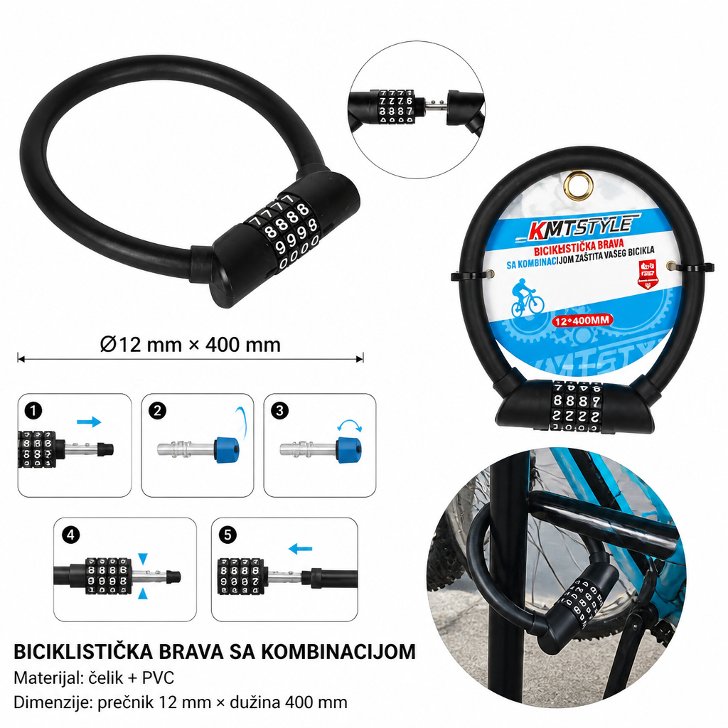 KMT Biciklistička četvorocifrena kombinovana brava 2008601