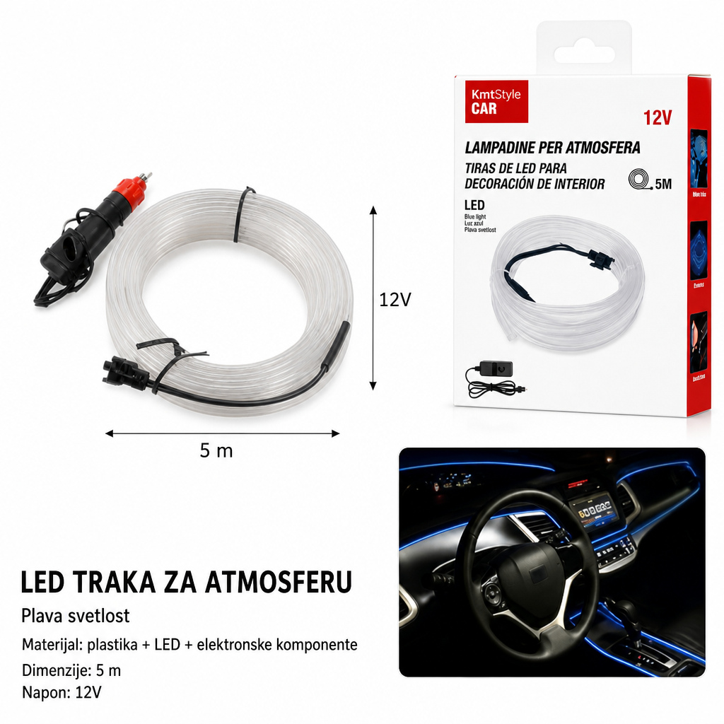 KMT LED traka za unutrašnjost automobila, ledenoplava 2008679