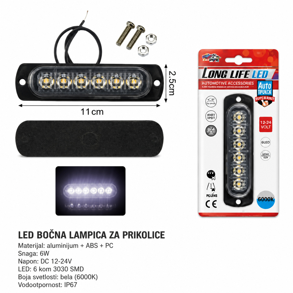 KMT Pravougaono LED stroboskopsko svetlo, 6 SMD, belo 2008766