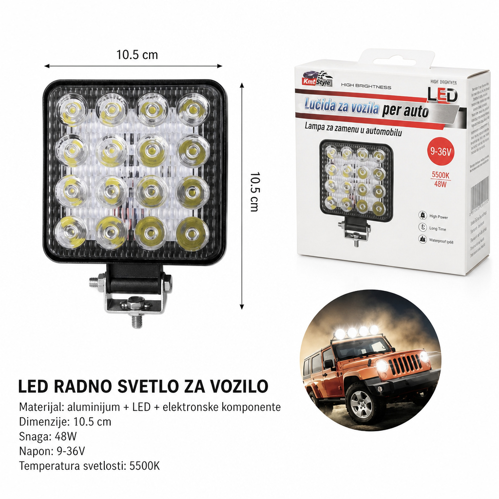 KMT kvadratno LED radno svetlo 16SMD bela svetlost 2008774