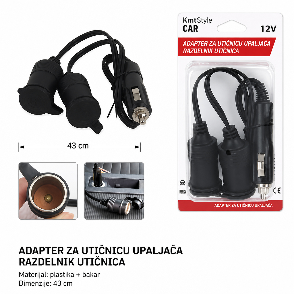 KMT Razdelnik za auto punjač sa 2 priključka 2008847