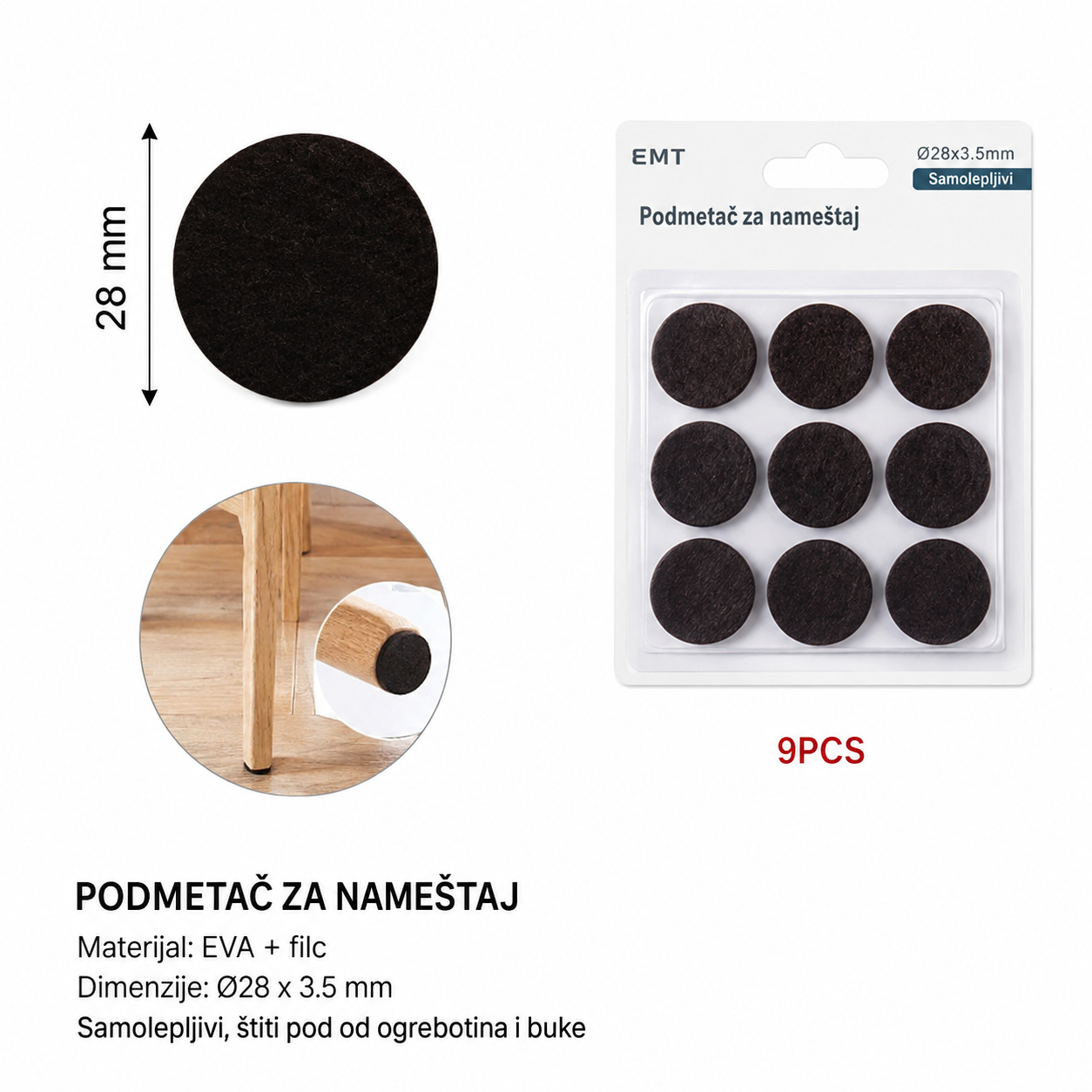 KMT Filcani okrugli zaštita za noge stola 2208202