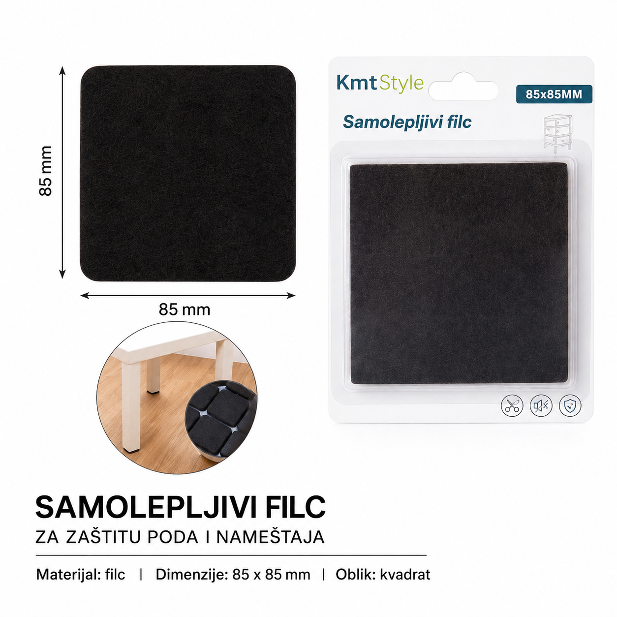KMT Filcani kvadratni zaštita za noge stola 2208207